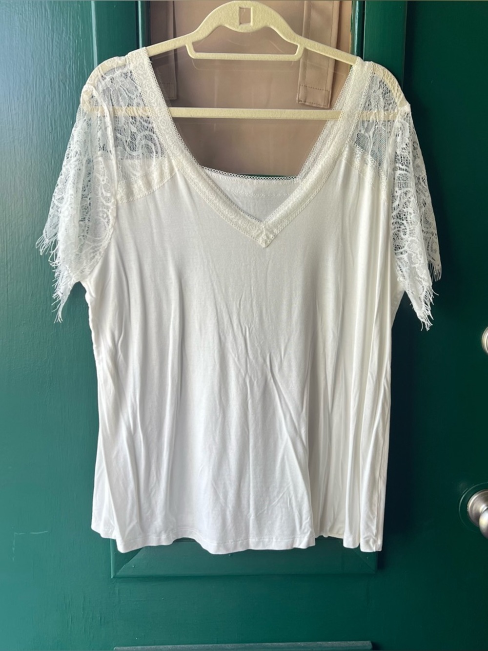 Amazon White V-Neck Lace Sleeve Top